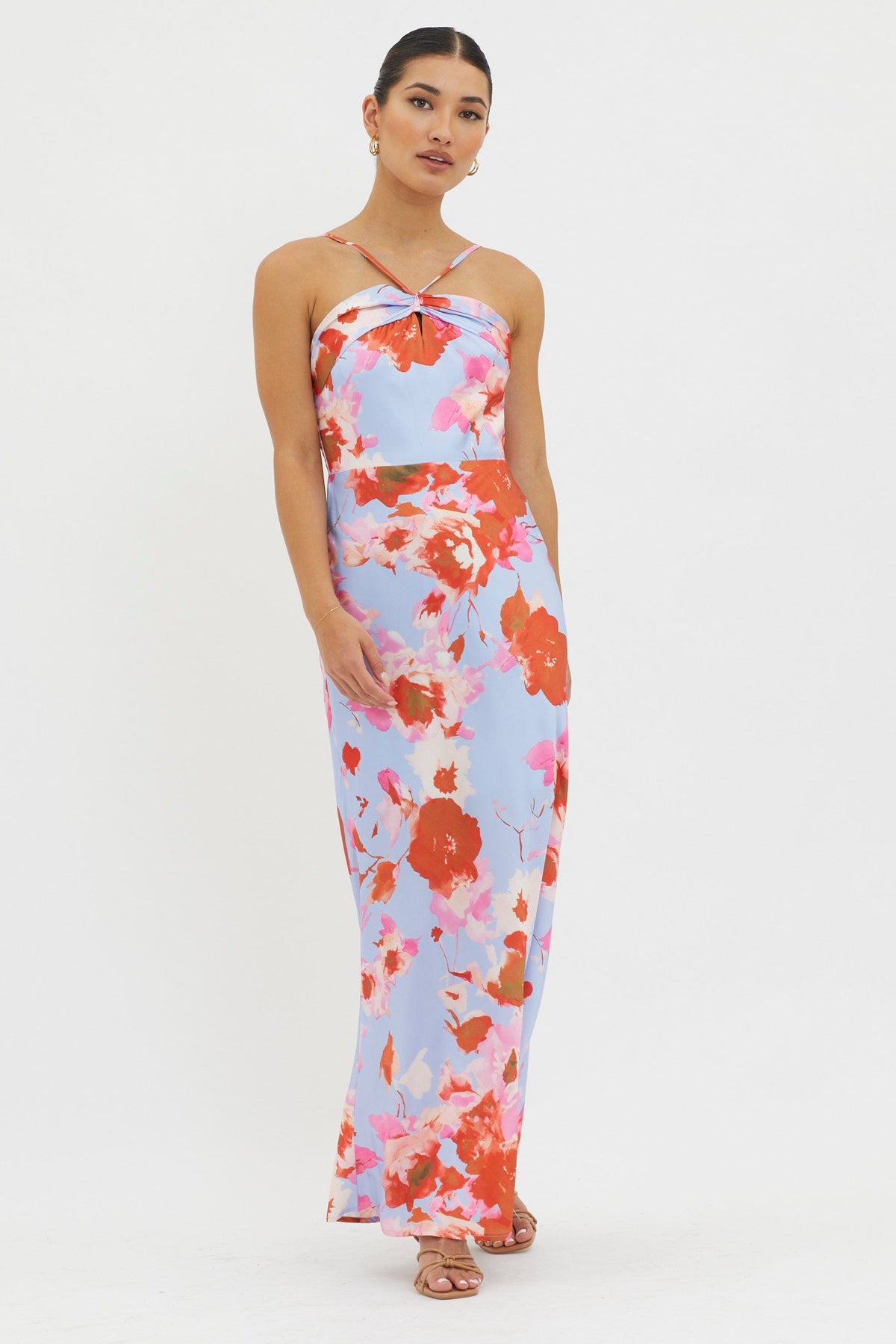 Carter Foldover Neckline Maxi Dress Blue Pink