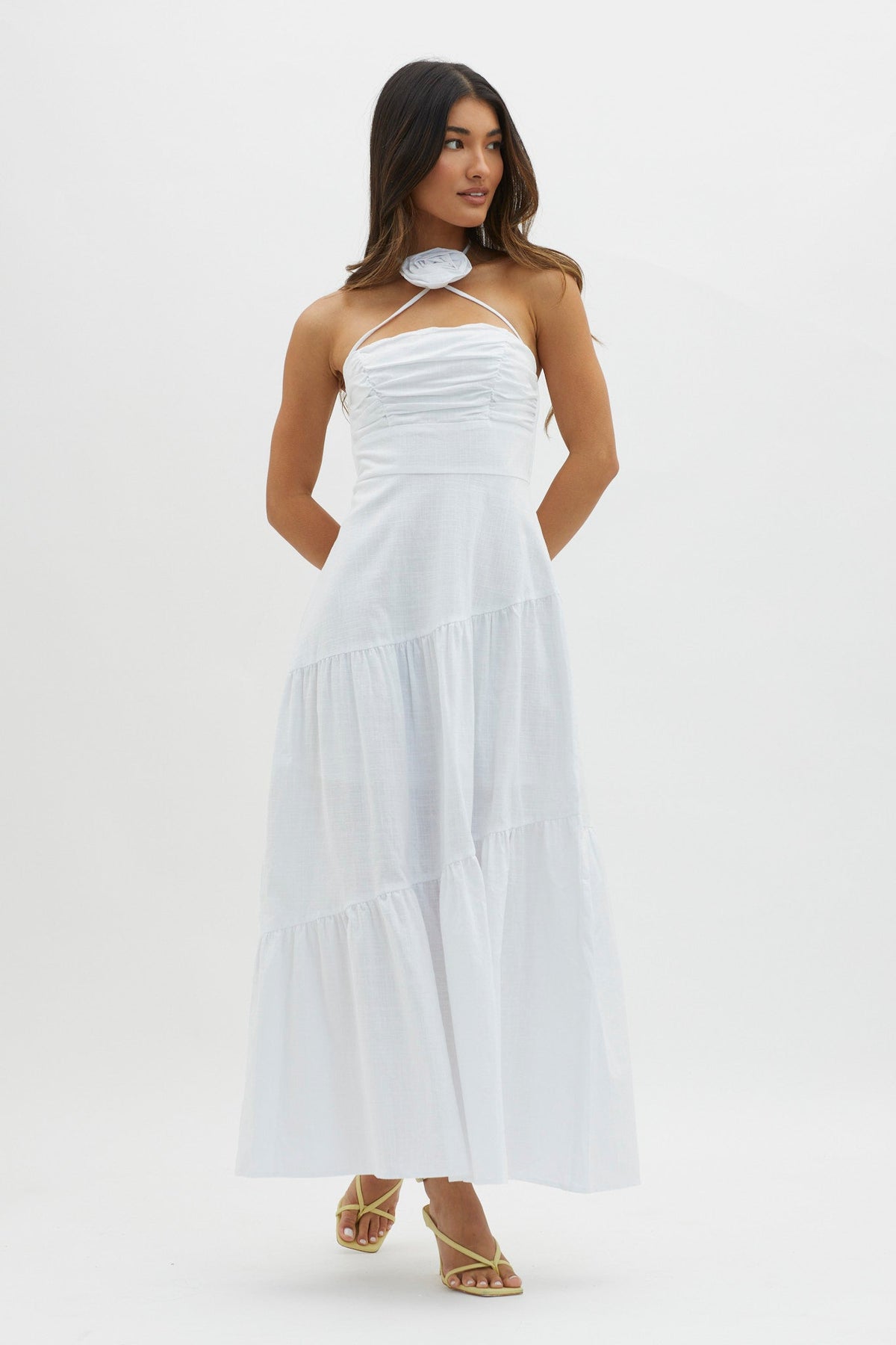 Bondi Rose Decoration Maxi Dress White