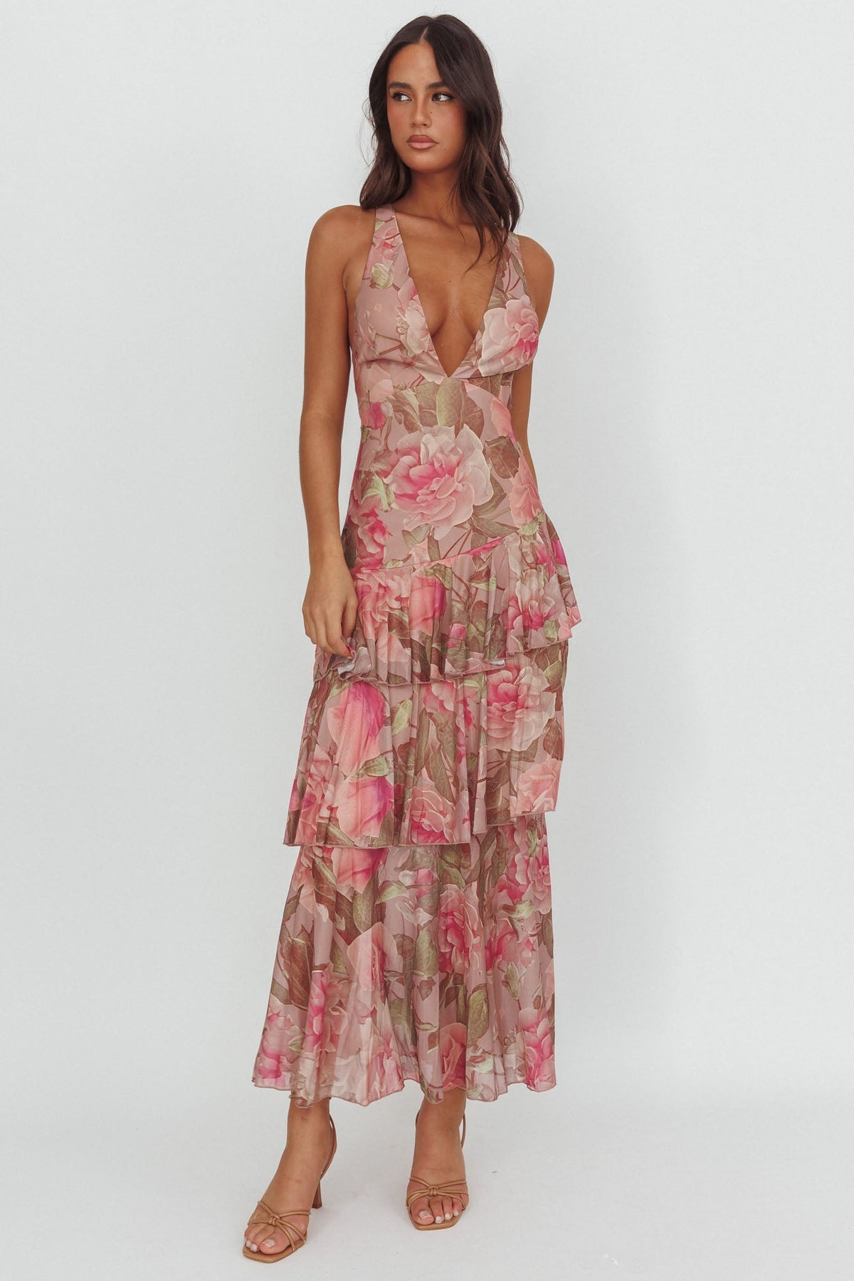 Veda Strappy Back Maxi Dress Roses Blush