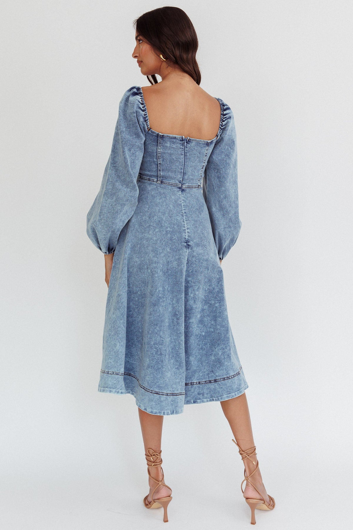 Jeanie Long Sleeve Midi Dress Denim Blue