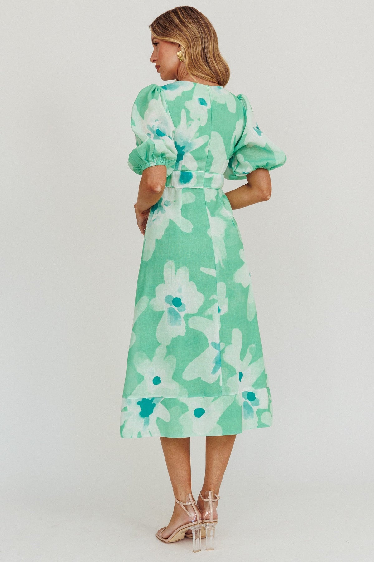 Elias Puff Sleeve Midi Dress Green