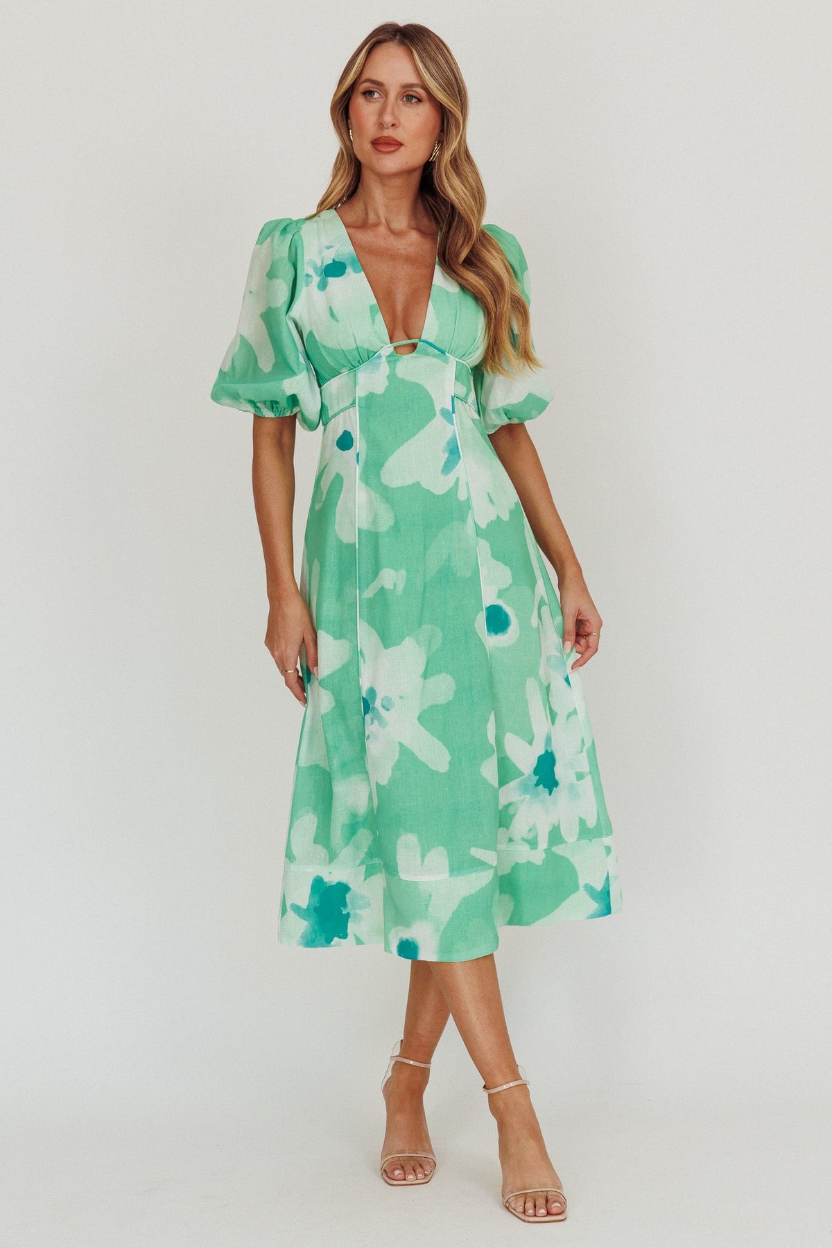 Elias Puff Sleeve Midi Dress Green