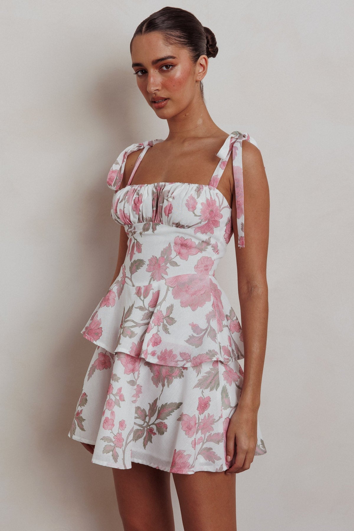 Provence Bloom Peplum Mini Dress Floral Pink
