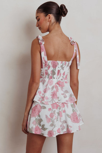Provence Bloom Peplum Mini Dress Floral Pink