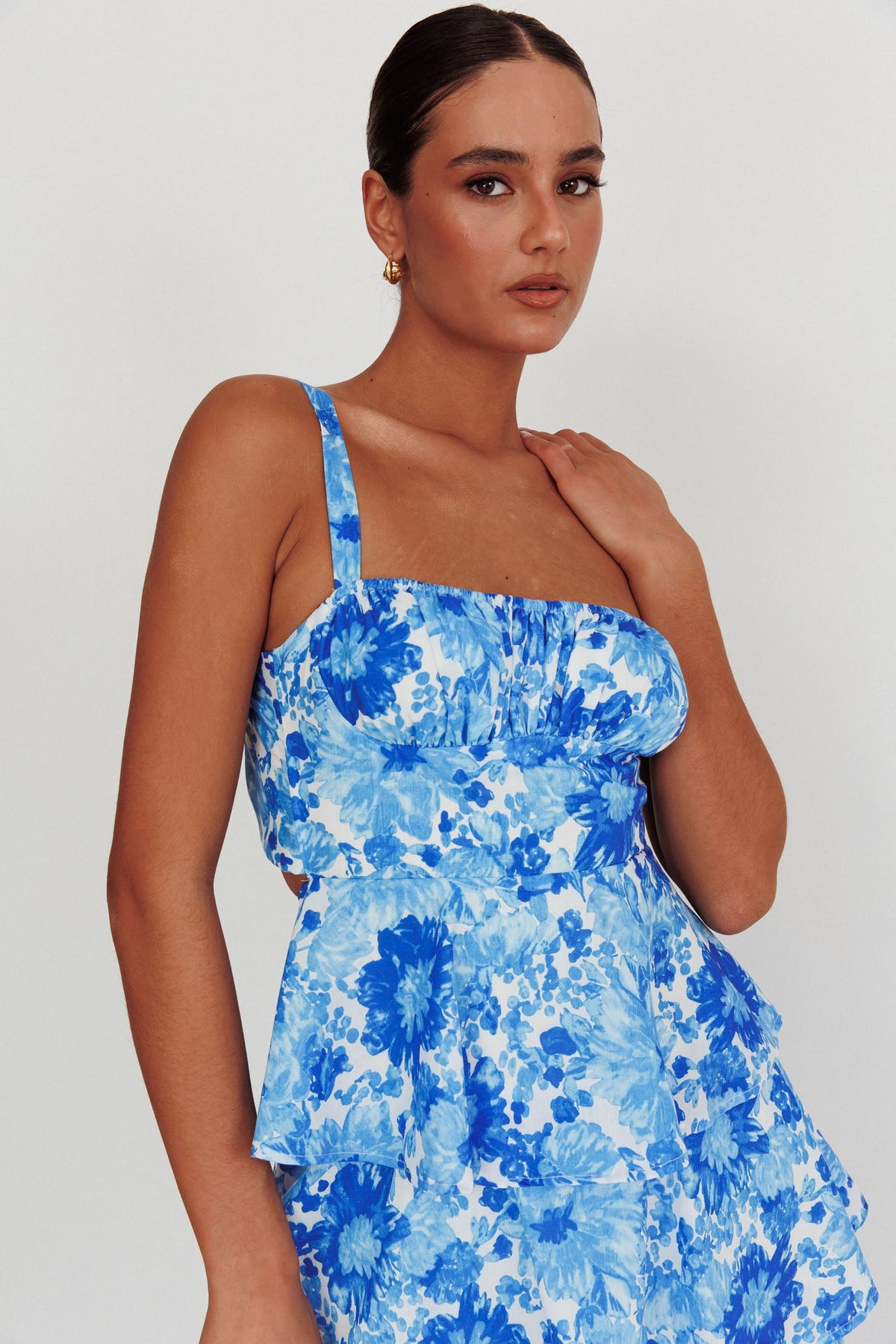 Provence Bloom Tiered Floral Maxi Dress Blue