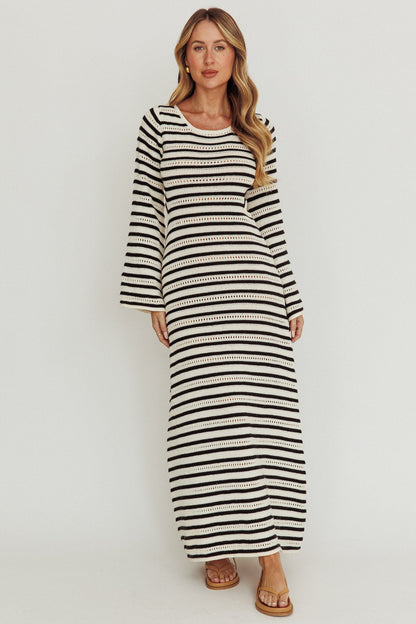 Meredith Long Sleeve Cut-Out Maxi Dress Cream Black