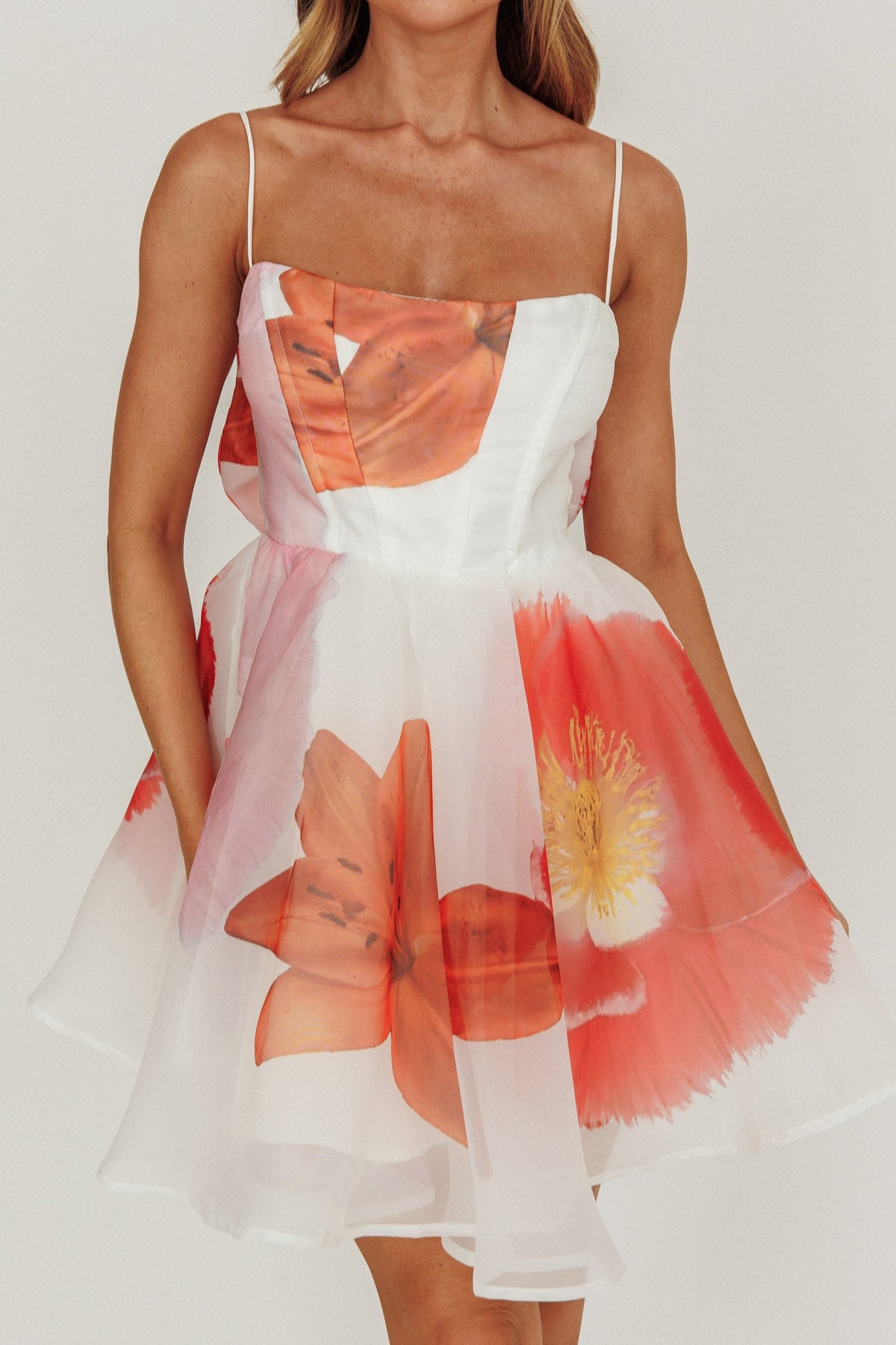 Athens Flared Bow Mini Dress Off White