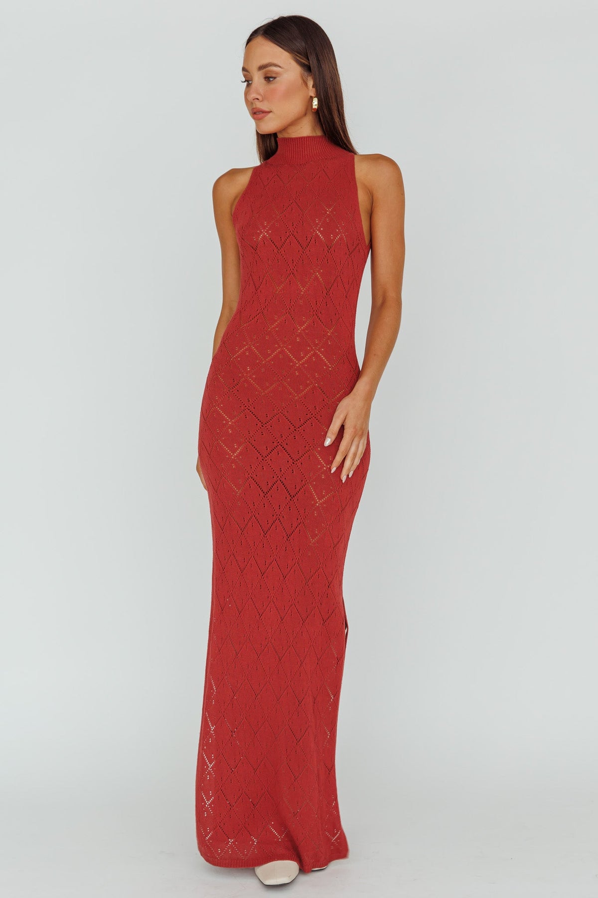 Elisa Sleeveless Crochet Maxi Dress Berry