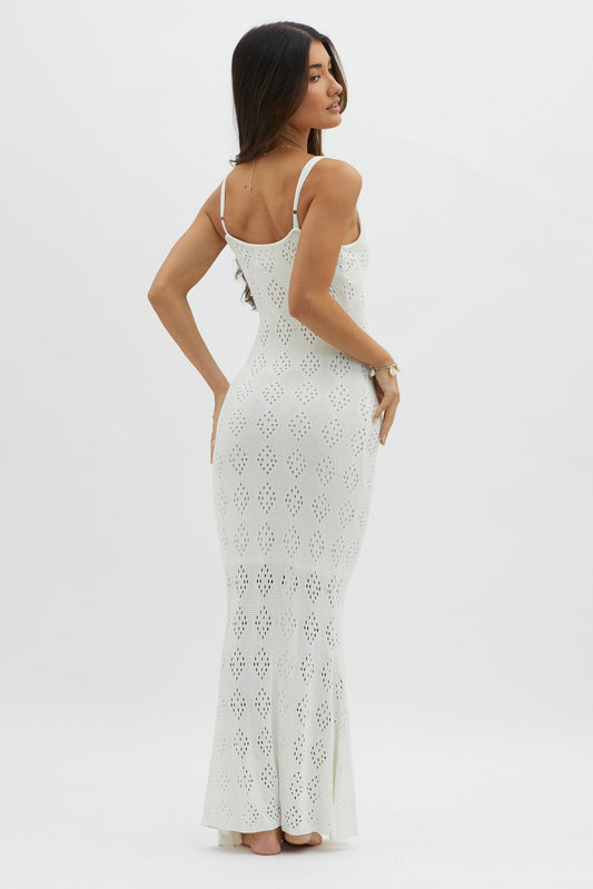 Raven Cami Strap Crochet Maxi Dress White