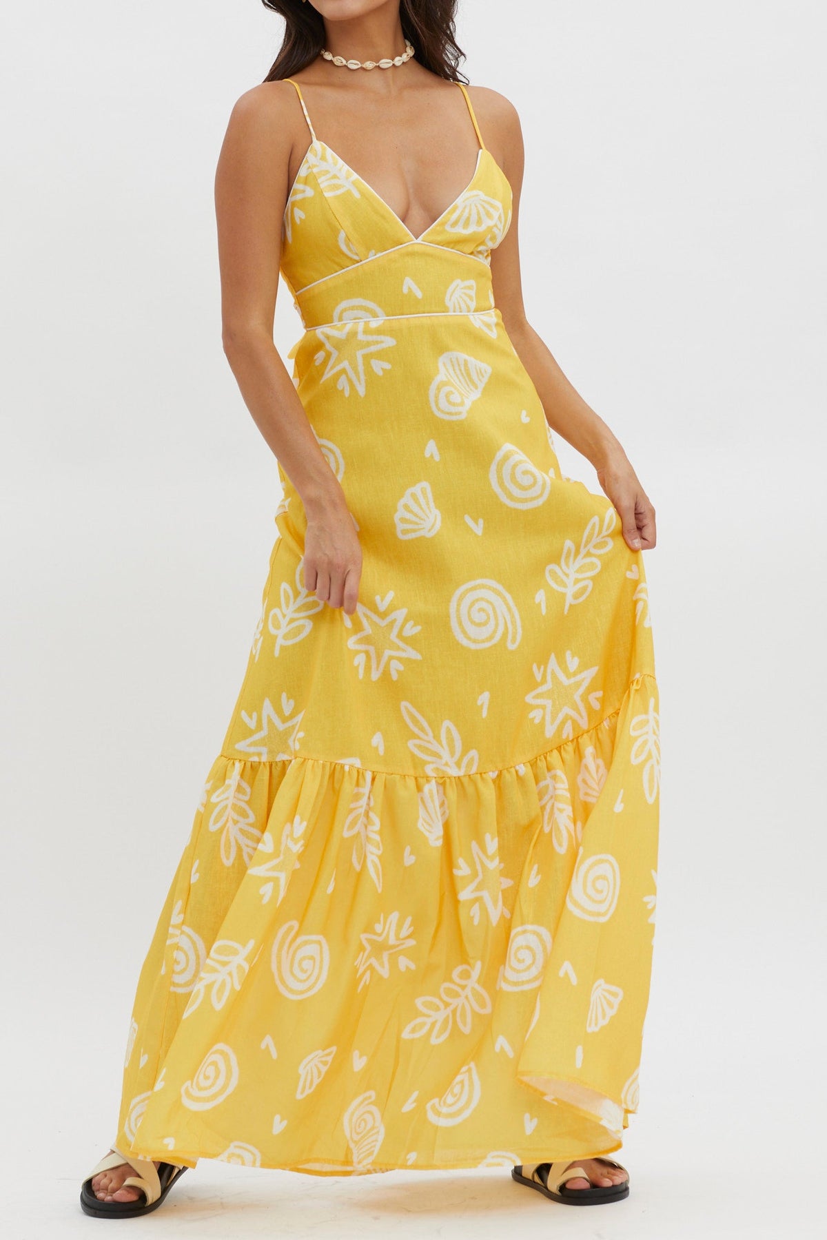 Later Days Cami Strap Maxi Dress Print Yellow