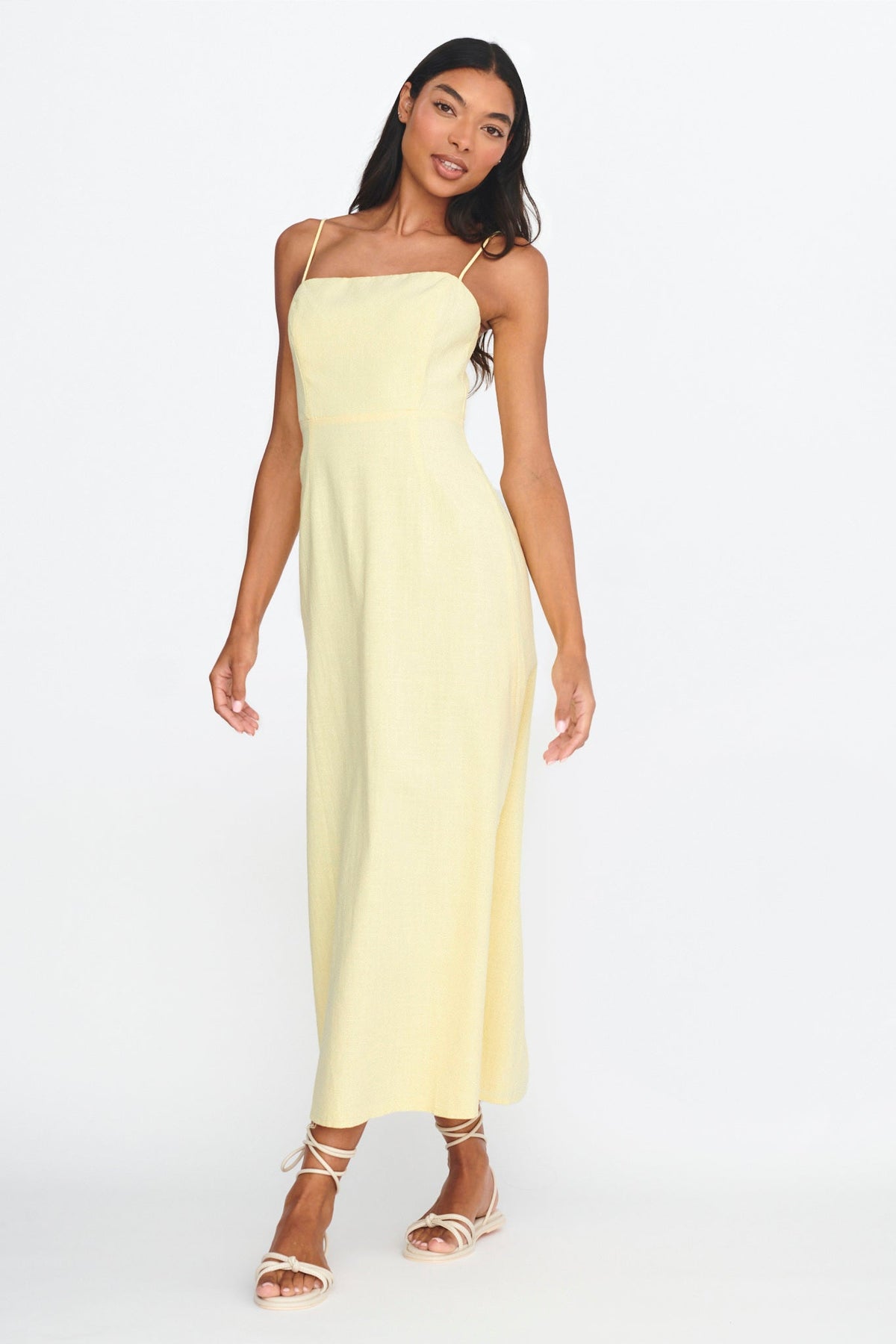 Light Hearted Square Neckline Maxi Dress Lemon