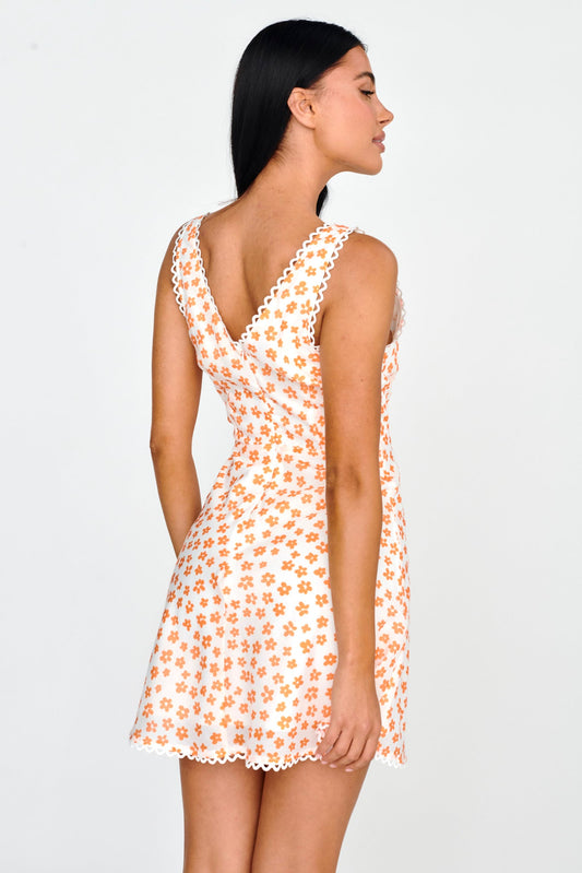 Miss Divine V-Neck Sun Dress Flower Tangerine