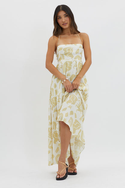 Moreton Halterneck Tied Back Dress Yellow
