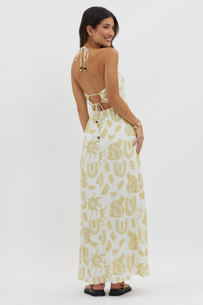 Moreton Halterneck Tied Back Dress Yellow
