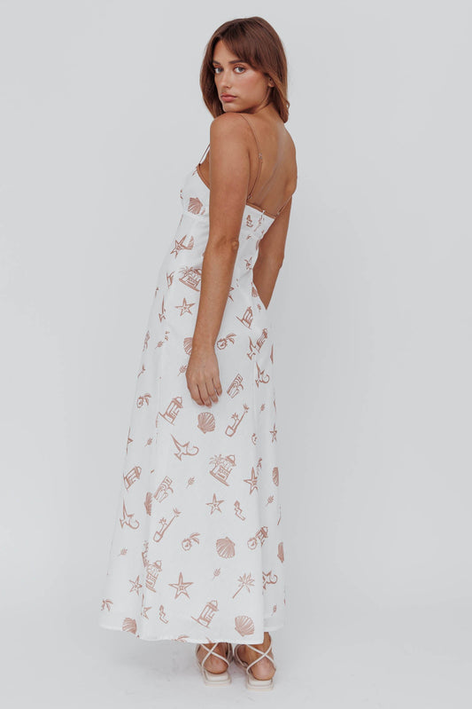 Roll With It Square Neckline Maxi Dress Beige