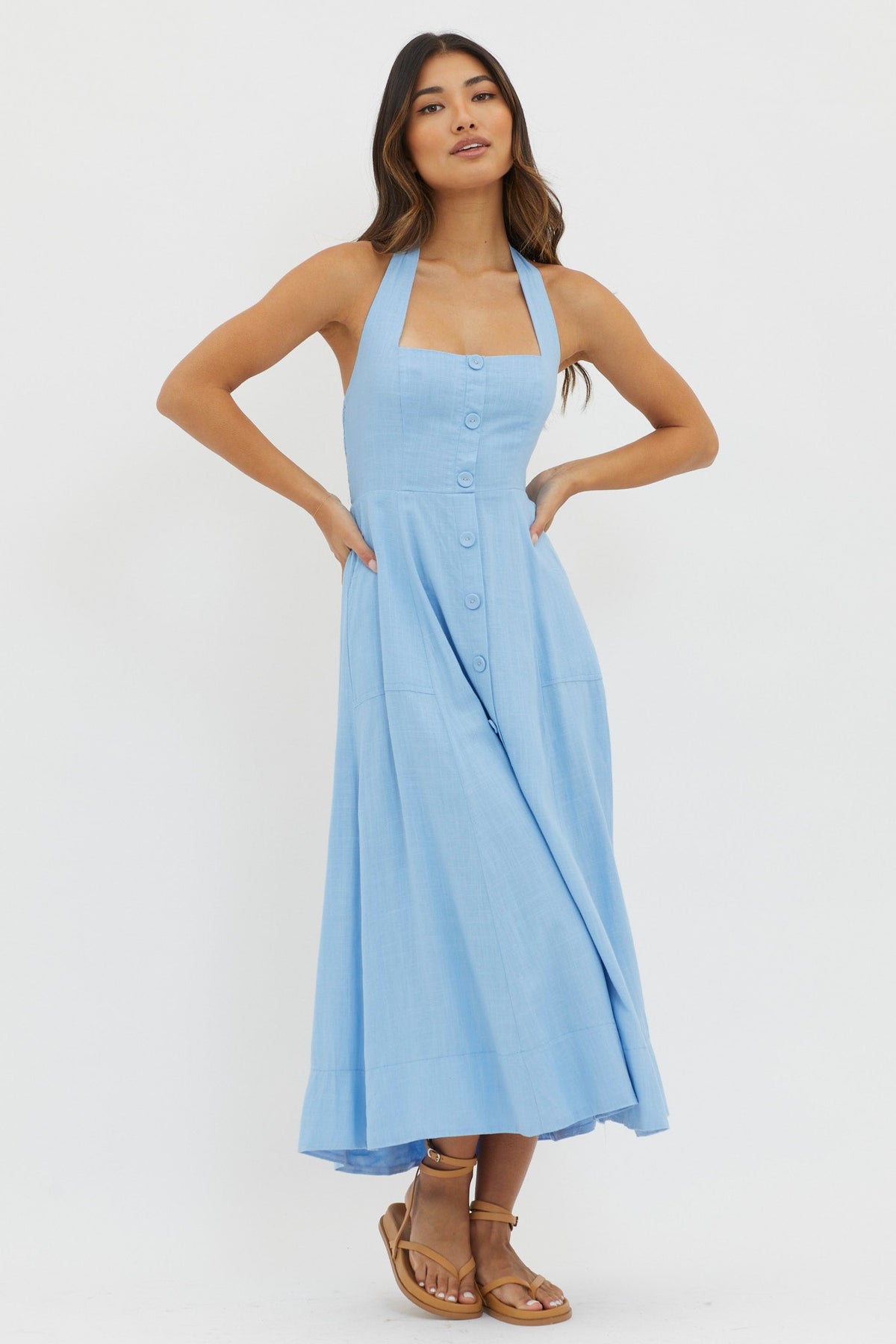 Marybeth Halterneck Midi Dress Blue