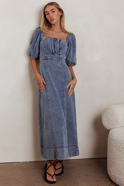 Sibille Puff Sleeve Maxi Dress Denim Blue