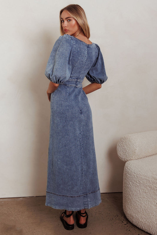 Sibille Puff Sleeve Maxi Dress Denim Blue
