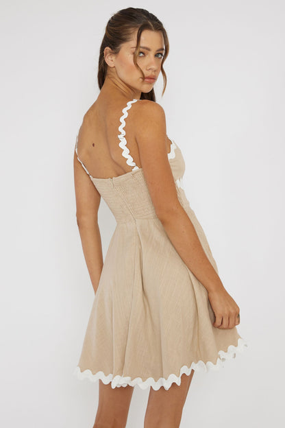 Won Me Over Ric Rac Trim Mini Dress Beige