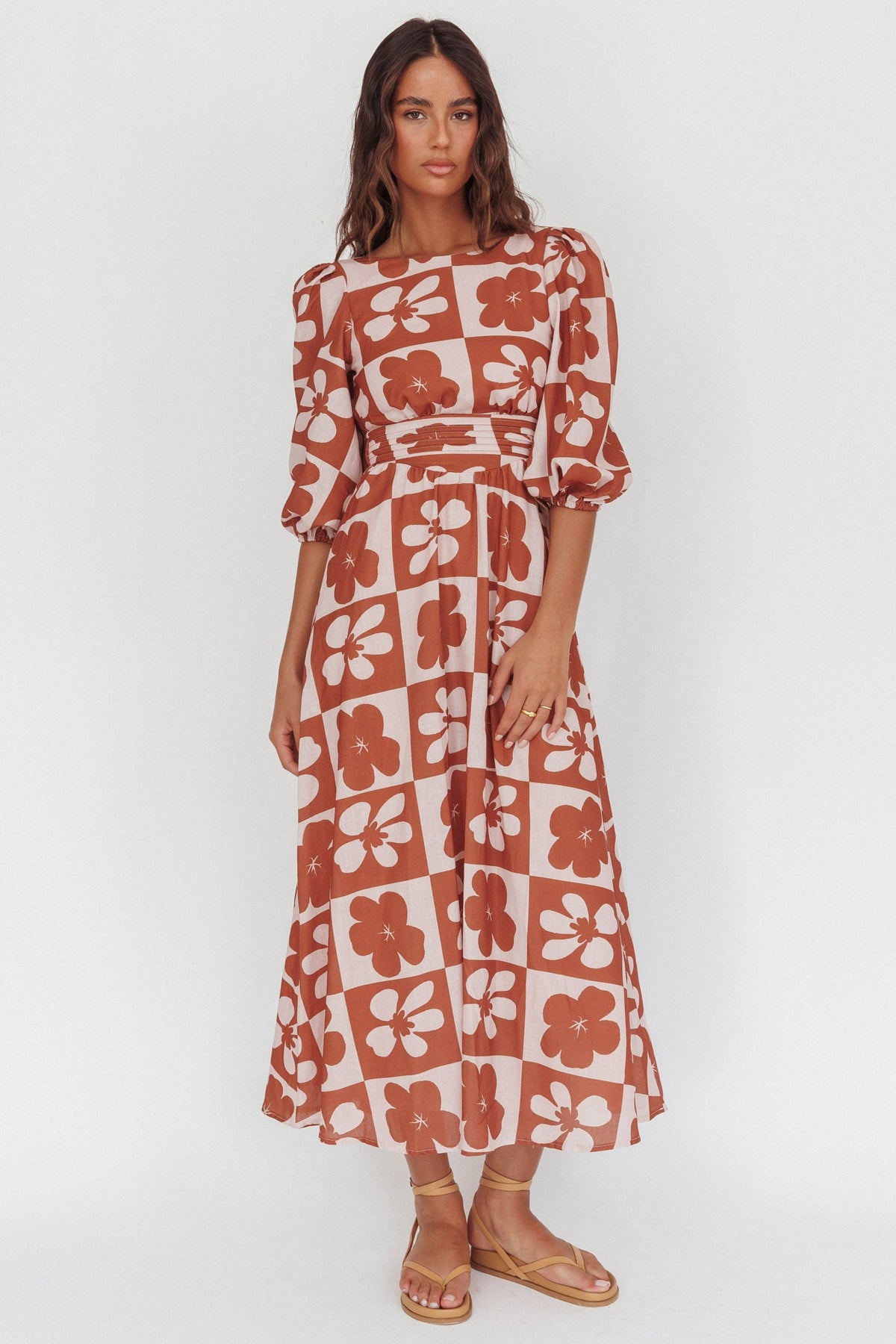 Transcendent Puff Sleeves Maxi Dress Floral Mocha