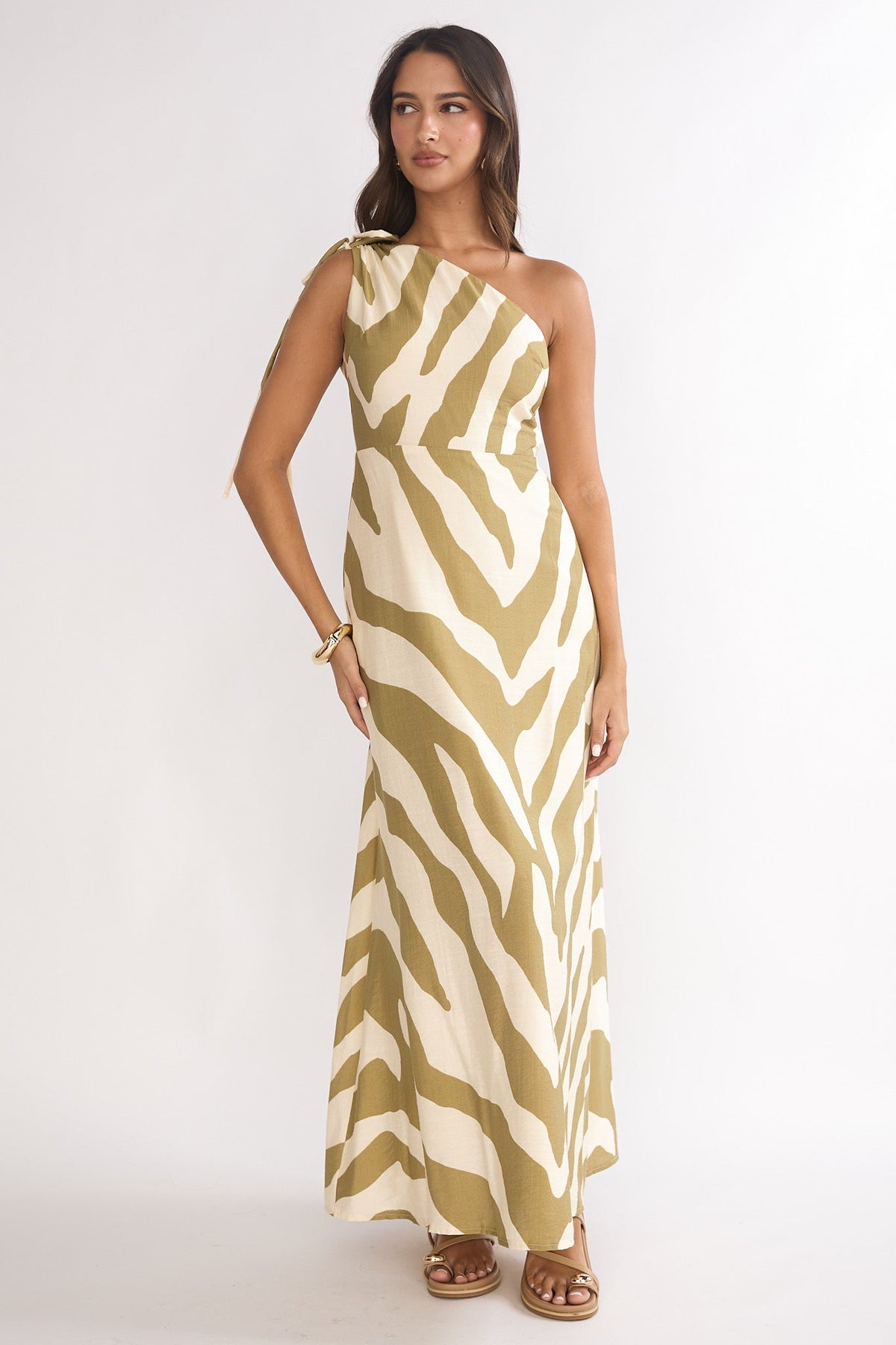 Tavina One-Shoulder Maxi Dress Zebra Khaki