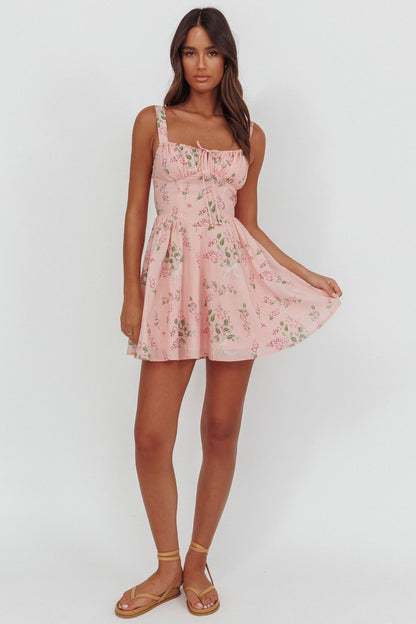 Seen The Light Tie Bust Mini Dress Floral Blush