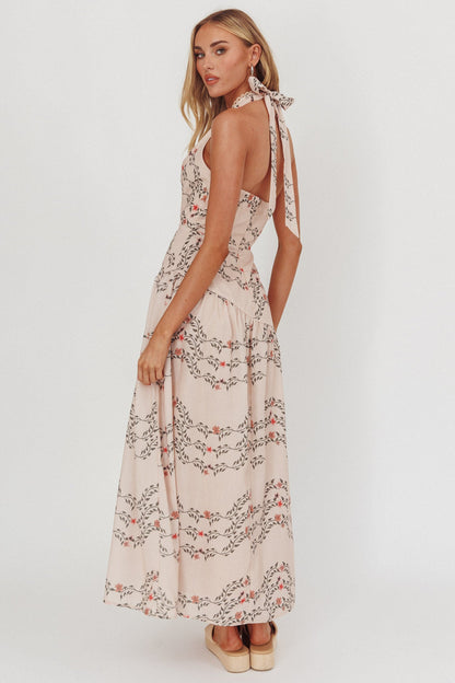 Saint Malo Halterneck Maxi Dress Floral Beige