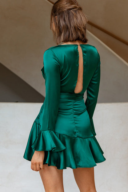 Khandi Long Sleeve Ruffle Wrap Dress Jade