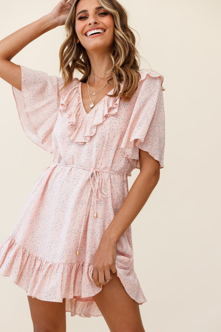 Piper V-Back String Tie Dress Floral Print Pink