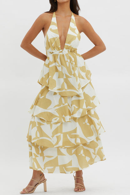 Catalina Tiered Ruffle Maxi Dress Print Yellow