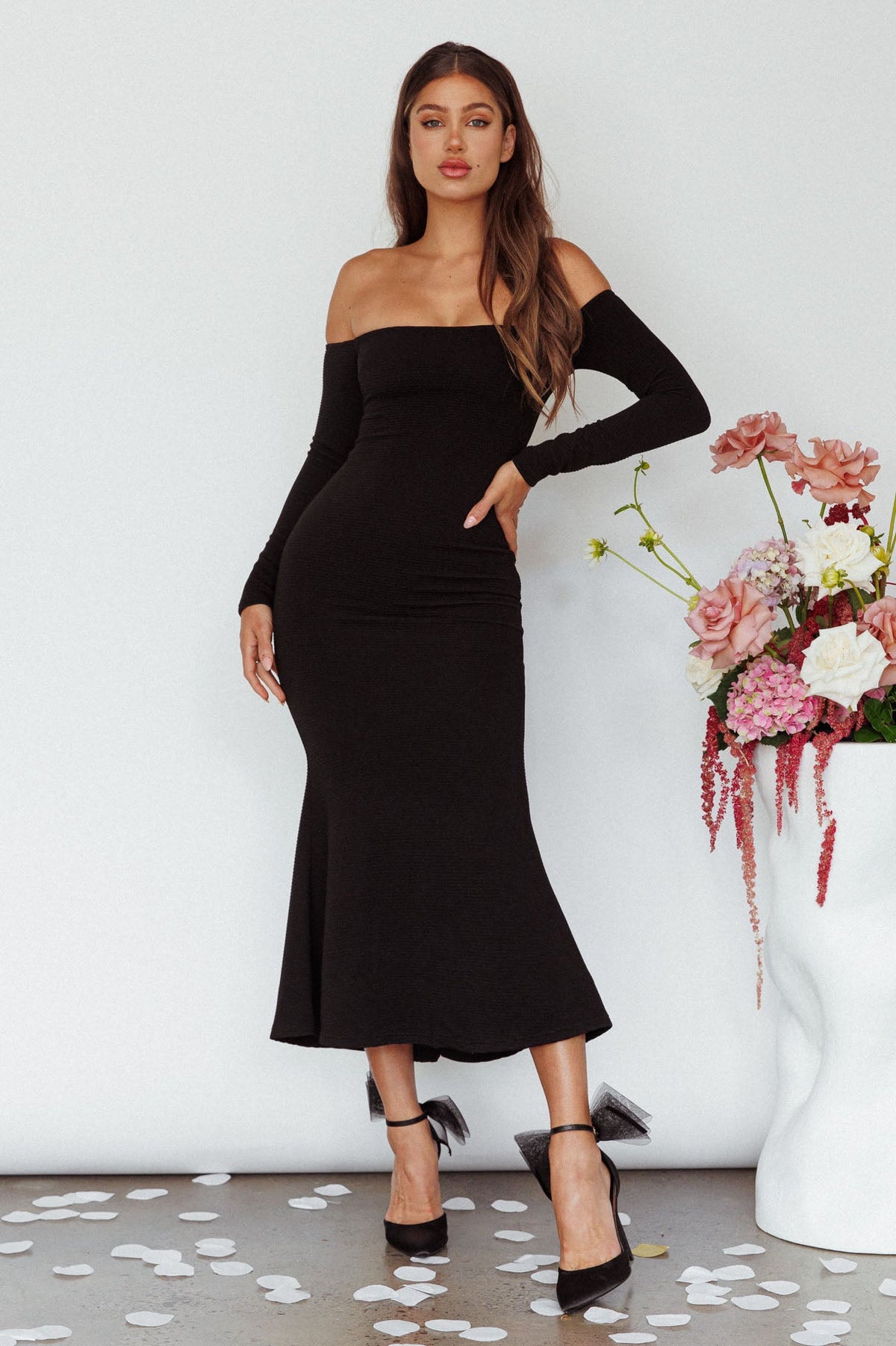 Speakeasy Off-Shoulder Maxi Dress Black