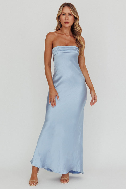 Kona Strapless Open Back Maxi Dress Blue