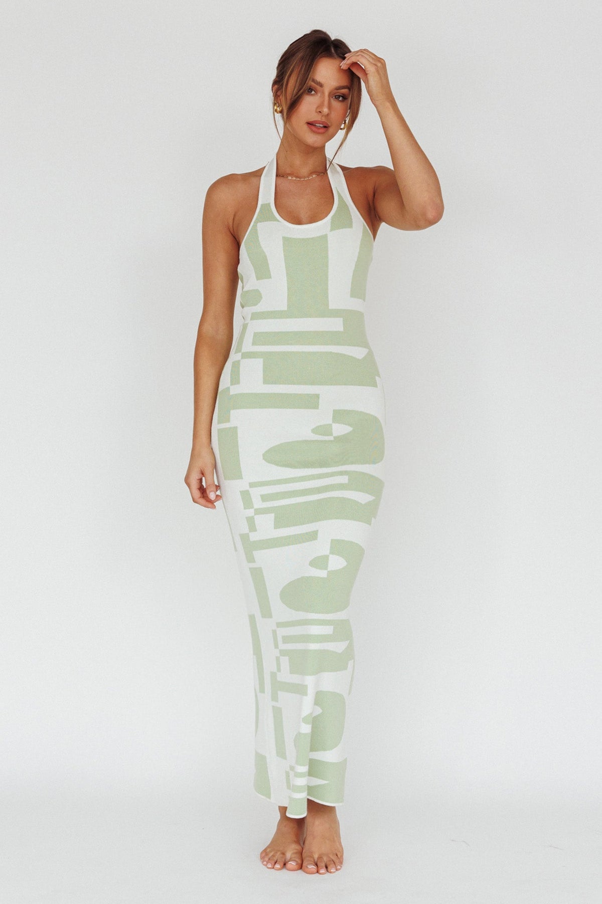 Desert Daze Halterneck Knit Dress Sage