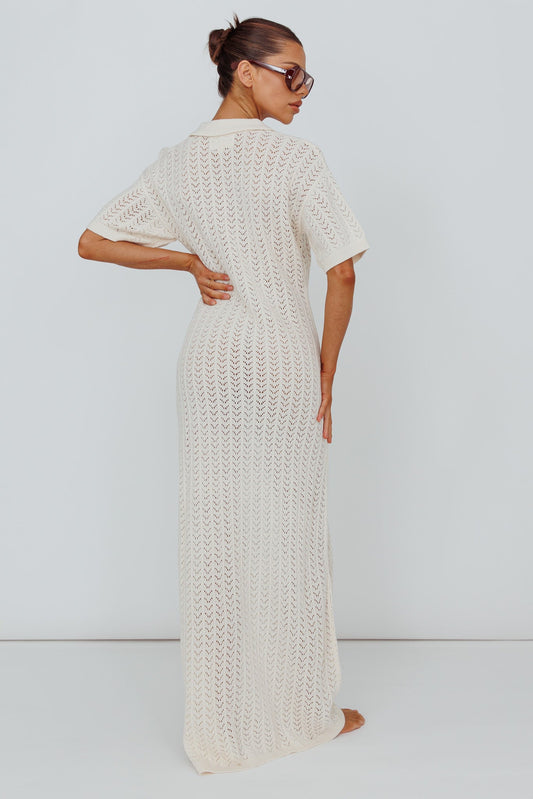 Clearwater Crochet Short Sleeve Maxi Dress White