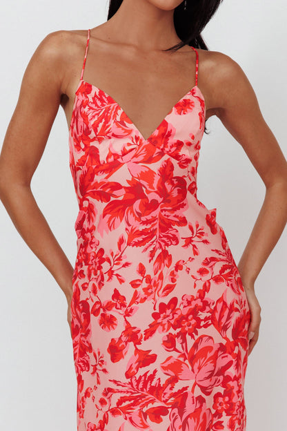 True Divine Strappy Back Maxi Dress Floral Fire