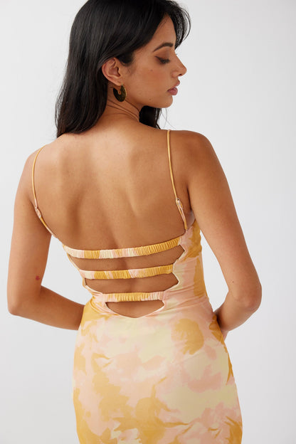 Lennox Elastic Back Bodycon Dress Floral Yellow