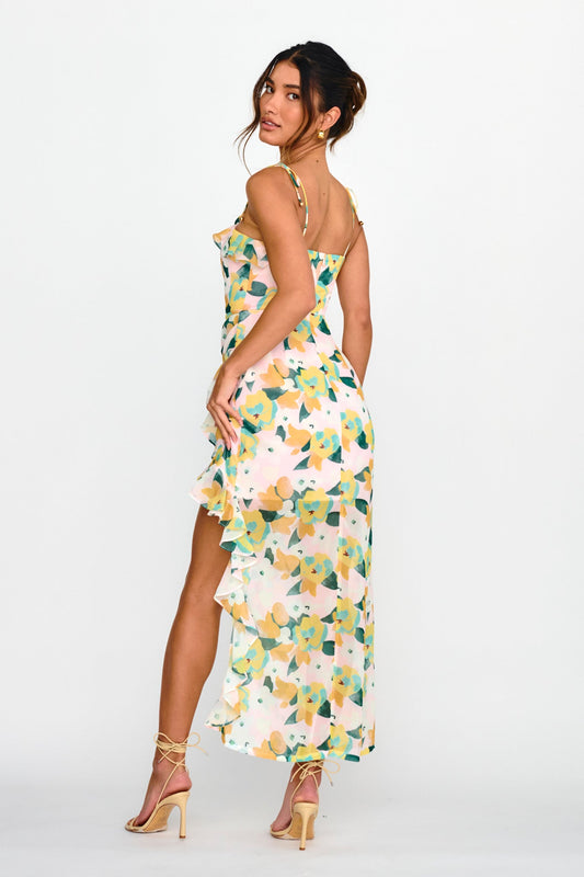 Portofino Cut-Out Split Midi Dress Floral Green