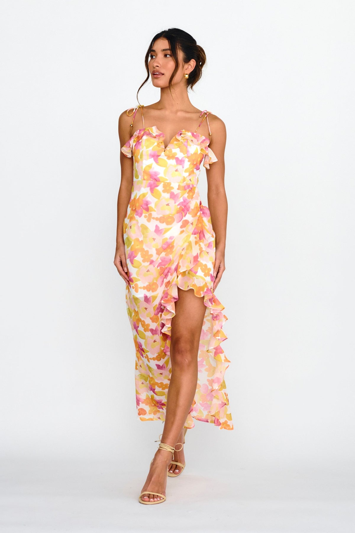Portofino Cut-Out Split Midi Dress Floral Red