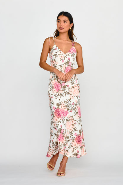 Florenze Tied Shoulder Dress Floral Pink