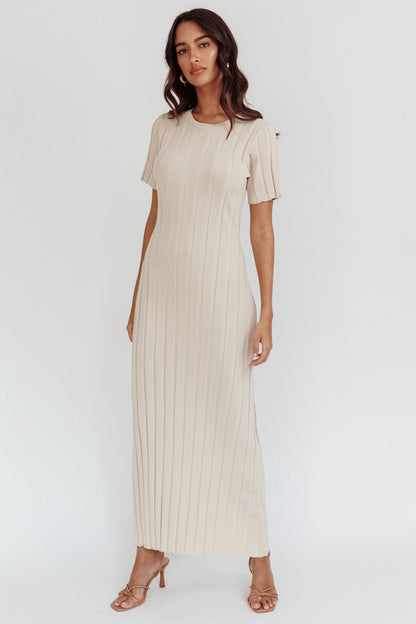 Shaylee Short Sleeve Knit Maxi Dress Sand