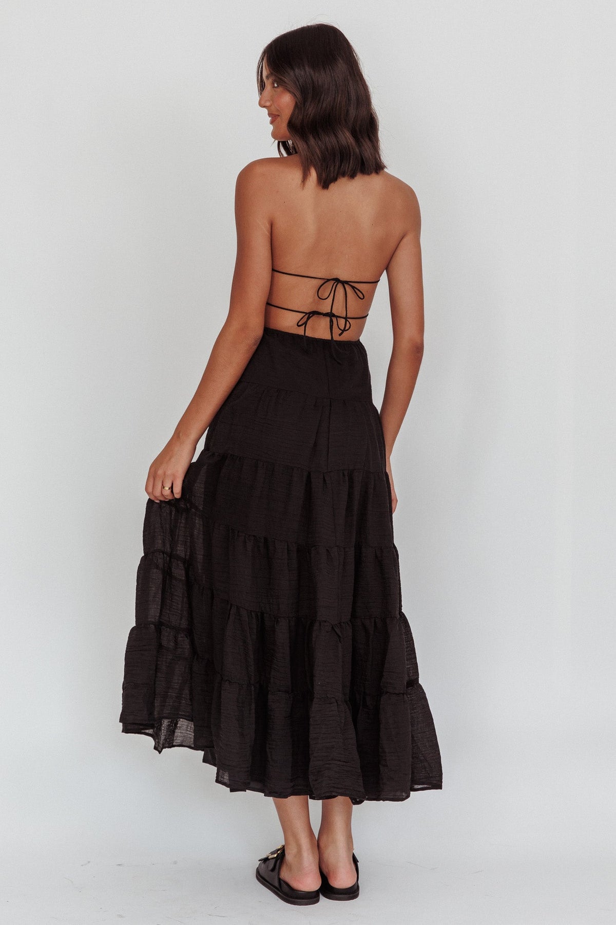On A High Open Back Maxi Dress Black