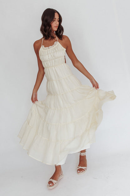On A High Open Back Maxi Dress Ivory