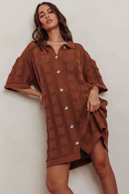 Best Friend Knit Shirt Dress Chocolate