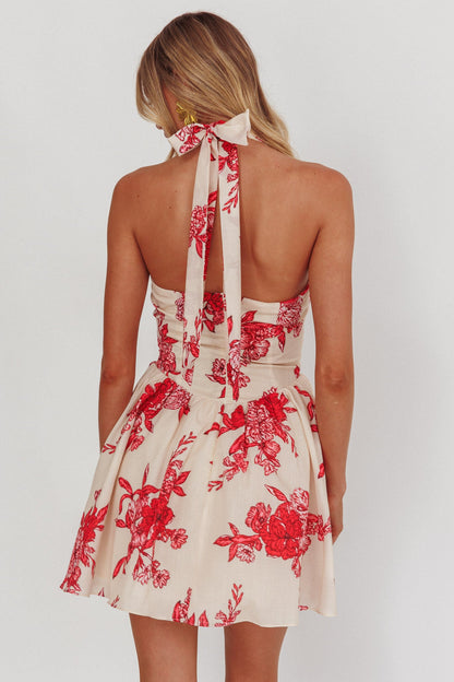 El Corazon Halterneck Mini Dress Floral Red