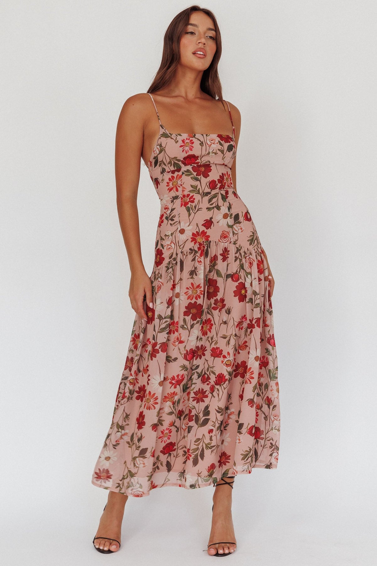 Monday Muse Drop Waist Maxi Dress Floral Red