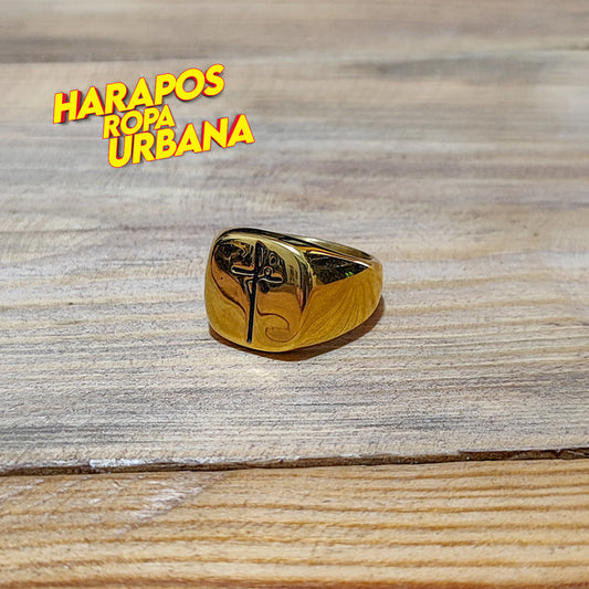 Anillo de acero dorado liso fe