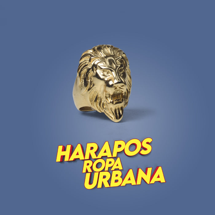 Anillo de acero leon dorado