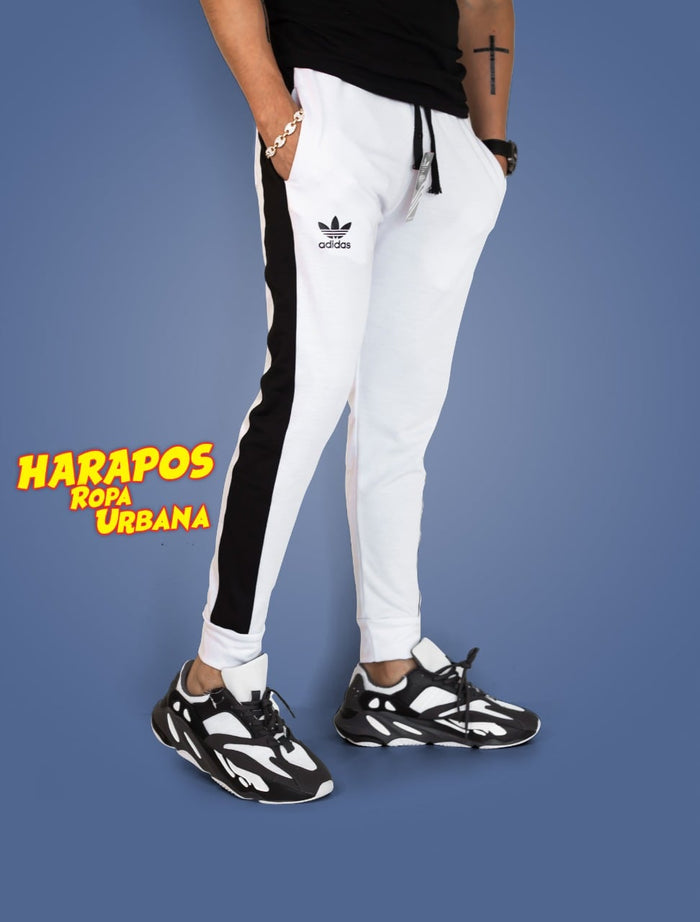 Buso adidas blanco con franja lateral negra
