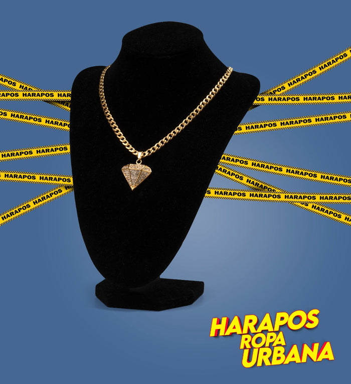 Cadena de acero dorada dije diamante