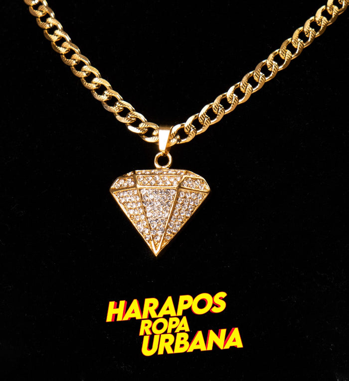 Cadena de acero dorada dije diamante